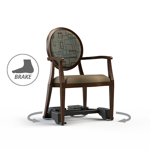 Class C dependent seating system with caregiver-directed chair movement, manual braking, and guided positioning to help prevent falls and support residents requiring significant assistance.