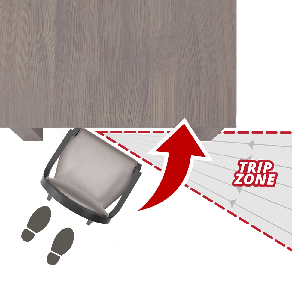 Caregivers are expected to push the seated person from behind to position them at the table